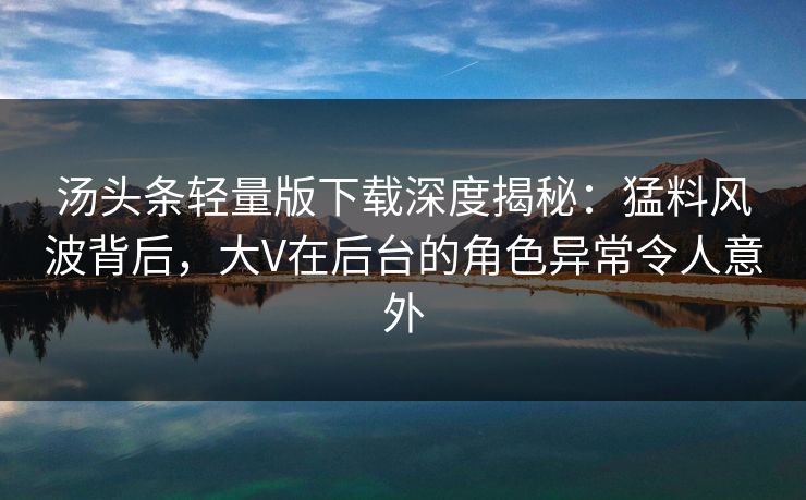 汤头条轻量版下载深度揭秘：猛料风波背后，大V在后台的角色异常令人意外