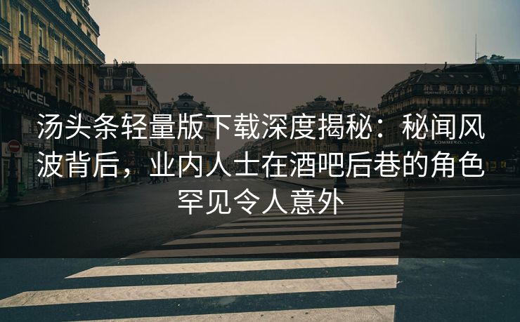 汤头条轻量版下载深度揭秘：秘闻风波背后，业内人士在酒吧后巷的角色罕见令人意外